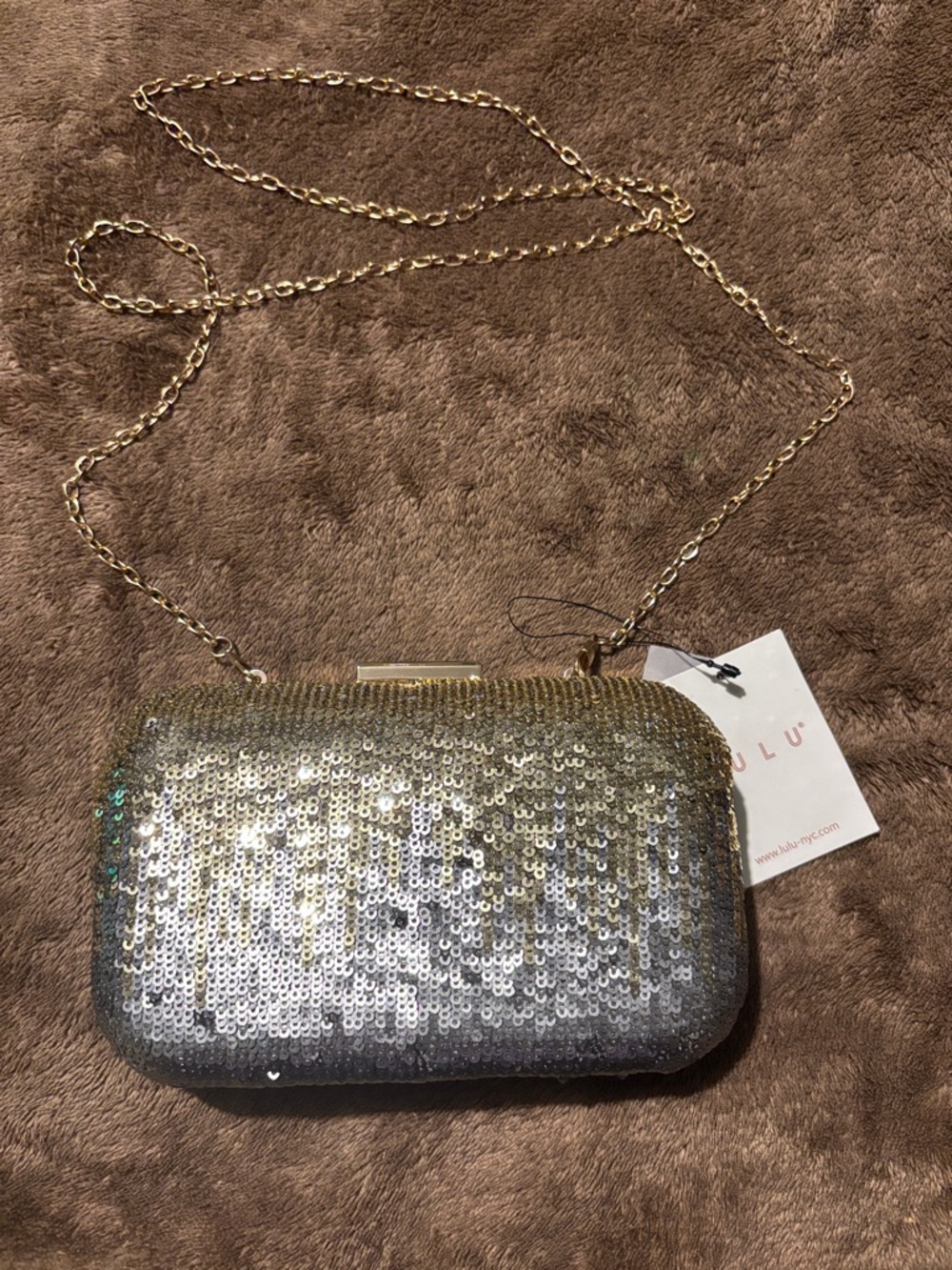 Lulu NYC Chain-strap Clutch in Gold-Silver